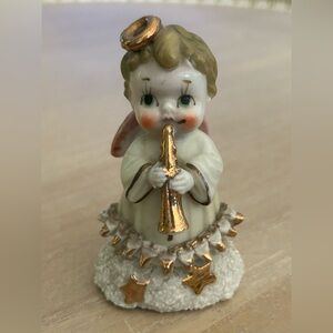 Vintage Ajax Christmas Angel W Flute Gold Cross Sugared Spaghetti 1950's Angel